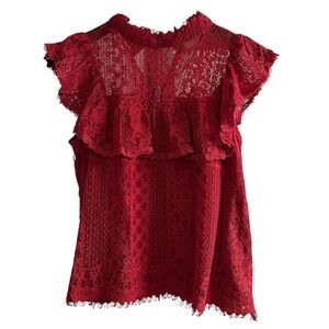 Champagne & Strawberry Chic Scarlet Lace Blouse SZ S